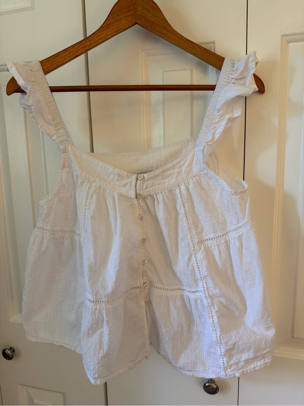 Joie White Cotton Eyelet Tank with Button Front